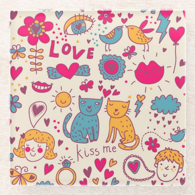 Buntes romantisches Muster Glasuntersetzer (Vorderseite)