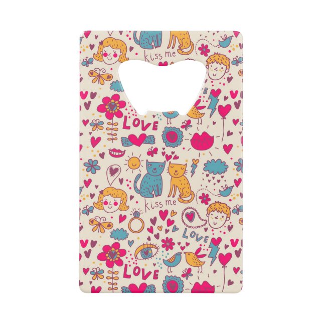 Buntes romantisches Muster Kreditkartenflaschenöffner (Vorderseite)