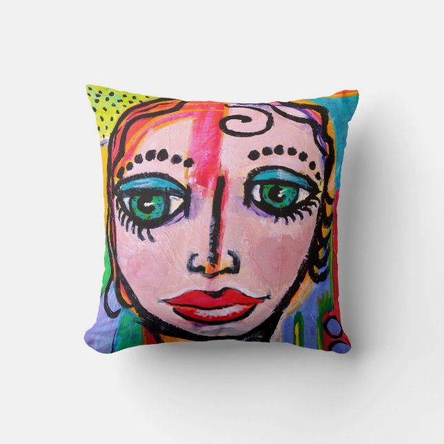 Buntes rotes BaumwollWurfs-Kissen 16x16 mit Frau Kissen (Vorderseite)