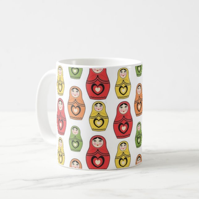 Buntes russisches Puppen-Muster Kaffeetasse (Vorderseite Links)