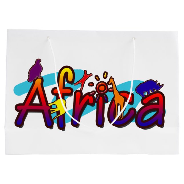 Buntes Safarilogo Afrika-Spaßes Große Geschenktüte (Rückseite)