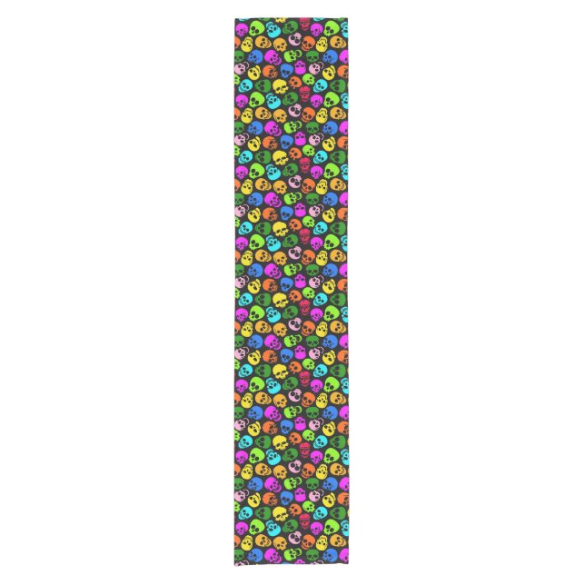 Buntes Schädelmuster im Schwarzen Kurzer Tischläufer (Vorderseite)