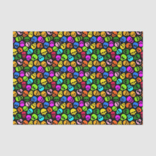Buntes Schädelmuster im Schwarzen Seidenpapier