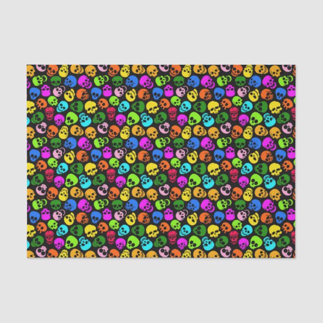 Buntes Schädelmuster im Schwarzen Seidenpapier (Vorderseite)
