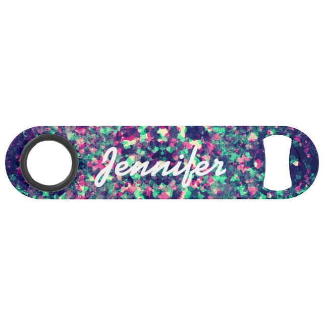 Buntes Schmutz-Kaleidoskop-Muster-Monogramm Speedflaschenöffner (Vorderseite (Horizontal))