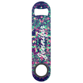 Buntes Schmutz-Kaleidoskop-Muster-Monogramm Speedflaschenöffner