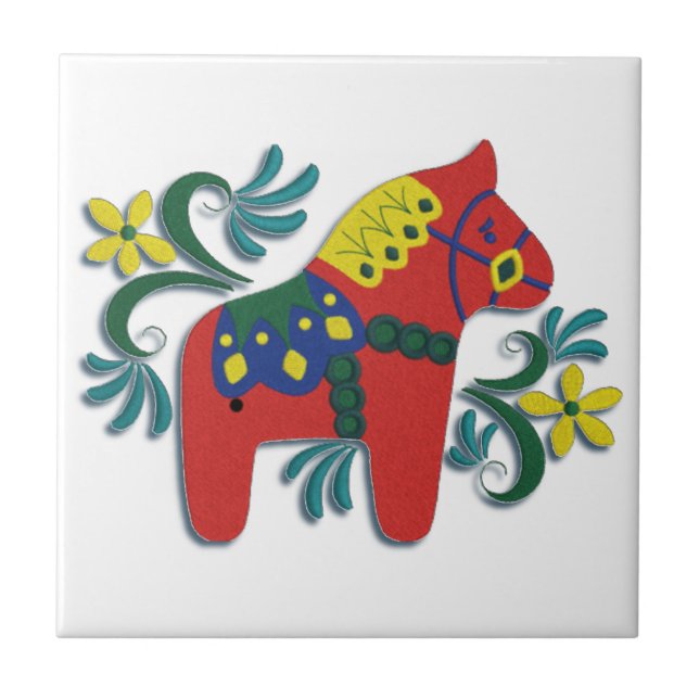 Buntes Schwede Dala Pferderecht-Gegenüberstellen Fliese (Vorderseite)