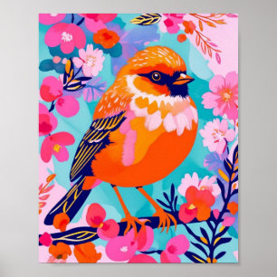 Buntes Singvogelposter – Lebendiges florales Desig Poster