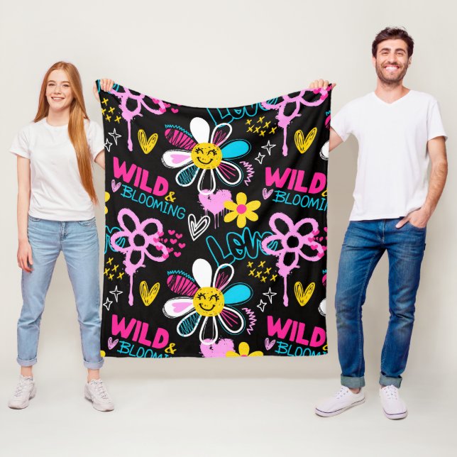 Buntes Smiley-Blumen-Graffiti-Muster-Babylätzchen Fleecedecke (Beispiel)