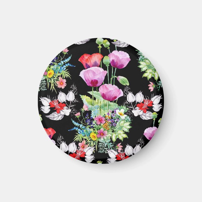 Buntes Sommerblumenmuster mit Mohnblumen Magnet (Vorne)