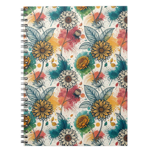 Buntes Sonnenblumen-Mal-Splatter-Kunstmuster Notizblock (Vorderseite)
