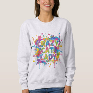 Buntes Spritzer-Style "Crazy Cat Lady"-Sweatshirt Sweatshirt