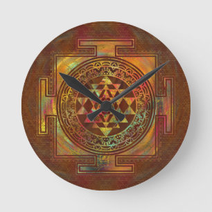 Buntes Sri Yantra/Sri Chakra Runde Wanduhr