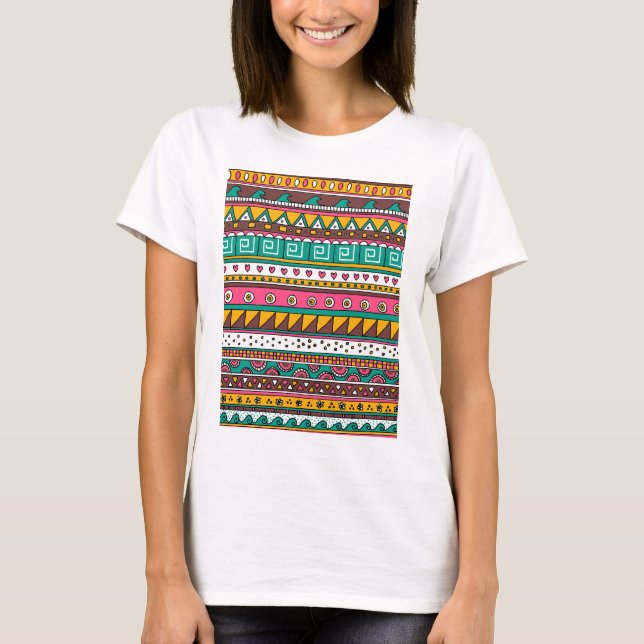 Buntes Stammes- Muster T-Shirt (Vorderseite)