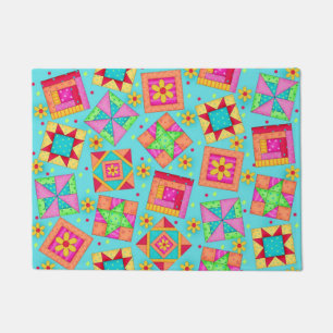 Buntes Steppdecken-Patchwork blockiert Türkis-Bla Fußmatte