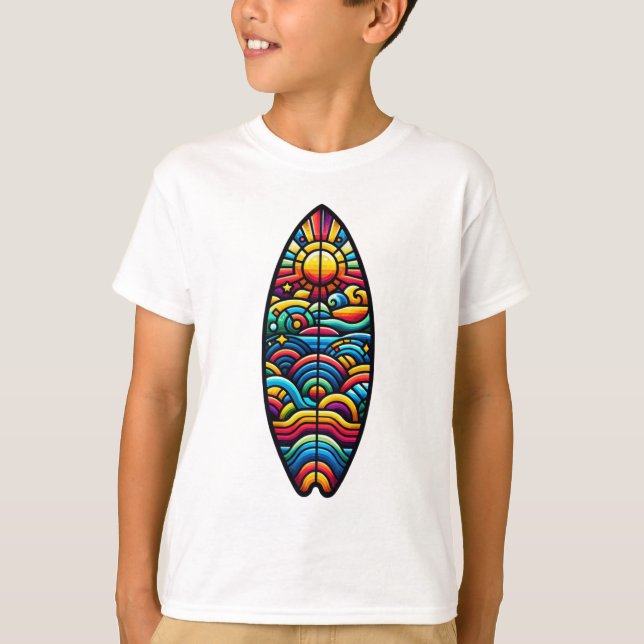 Buntes Surfbrett T-Shirt (Vorderseite)