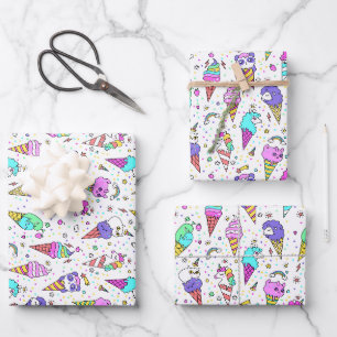 Buntes süßes Eiscreme kann Einhorn Muster Geschenkpapier Set