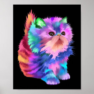 Buntes süßes lustiges Regenbogen-Kätzchen-Rave-Psy Poster