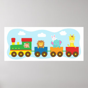 Buntes süßes Tier Zug, für Kinderzimmer Poster