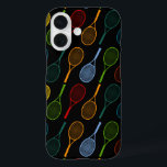 buntes Tennisschlägermuster iPhone 16 Hülle<br><div class="desc">Ein Muster von Tennisschlägern in verschiedenen Farben</div>