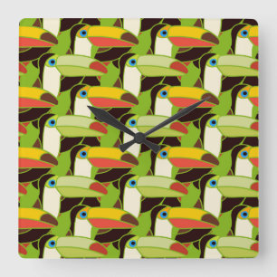 Buntes Toucans Quadratische Wanduhr