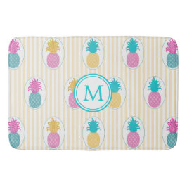 Buntes tropisches Ananas-Gelb-Streifen-Monogramm Badematte