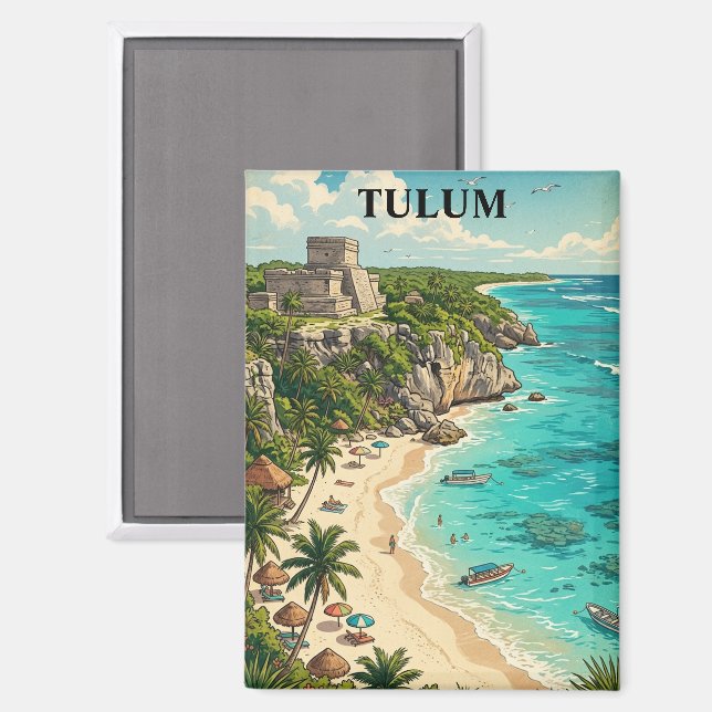 Buntes Tulum Mexiko Urlaub Retro Reise Magnet (Vorderseite/Rückseite)