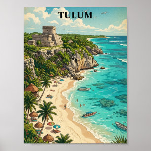 Buntes Tulum Mexiko Urlaub Retro Reise Poster