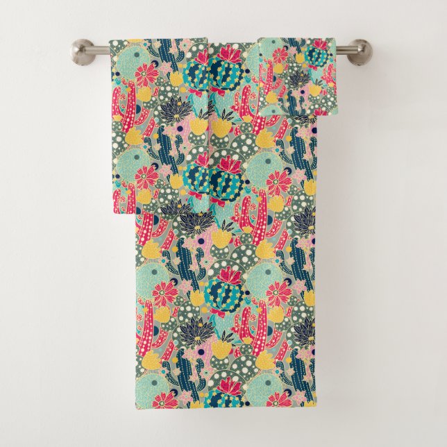 Buntes Tupfen-Kaktus-Muster Badhandtuch Set (Insitu)
