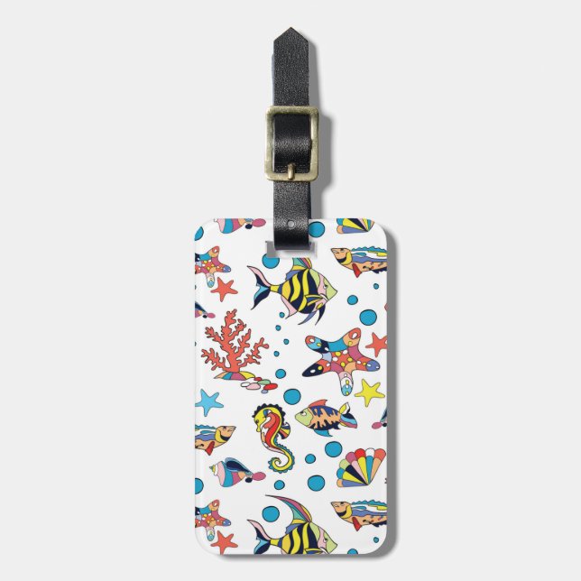 Buntes Unterwasserseeleben-Muster Gepäckanhänger (Vorderseite vertikal)