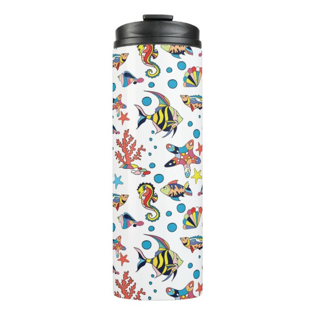 Buntes Unterwasserseeleben-Muster Thermosbecher (Vorderseite)