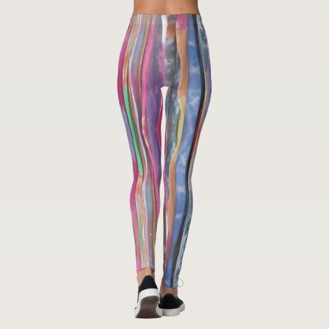 Buntes veritically gestreiftes Krawattenmuster Leggings (Rückseite)