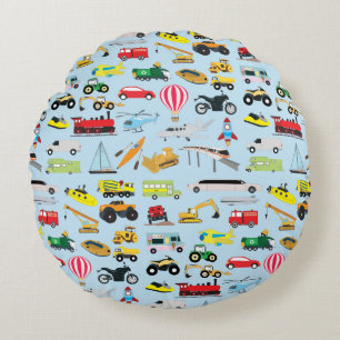 Buntes Verkehrsmittel & Fahrzeuge Kinder Muster Rundes Kissen