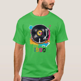 Buntes Vintage 1990 Retro Vinyl DJ T-Shirt