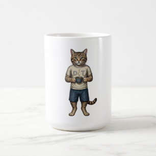 Buntes Vintage-Katze trinkt Kaffee Retro-Tier Kaffeetasse
