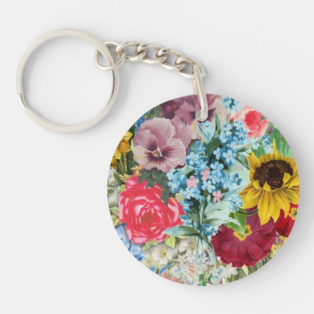 Buntes Vintages Blumen Schlüsselanhänger (Vorderseite)