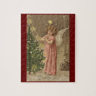 Buntes Vintages rosa Weihnachtsengelspuzzlespiel Puzzle