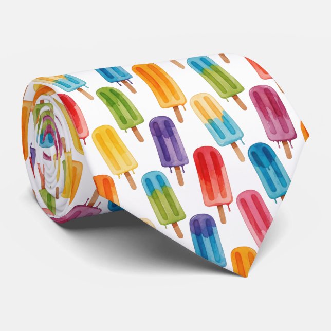Buntes Wasserfarben-Eis-am-Stiel-Muster Krawatte (Gerollt)