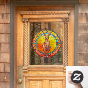 Buntes Wasserfarben-Faux-Buntglas-Känguru Fensteraufkleber