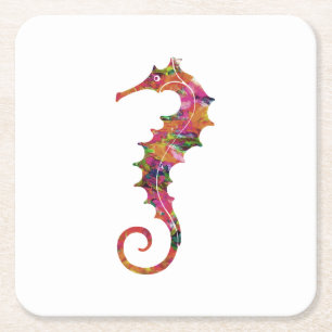 Buntes Watercolor-Seepferd Rechteckiger Pappuntersetzer