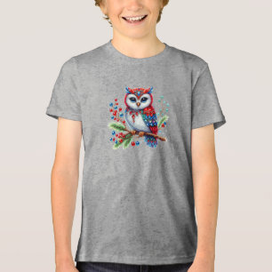 Buntes Weihnachts-Eulen-Jungen-T-Shirt Tri-Blend Shirt