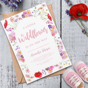 Buntes Wildblumen-Mädchen-Baby-Taufe Einladung