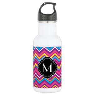 Buntes Zickzack Muster und Monogramm Trinkflasche