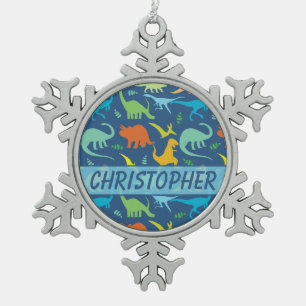 Buntes zu personifizieren Dinosaurier-Muster Schneeflocken Zinn-Ornament