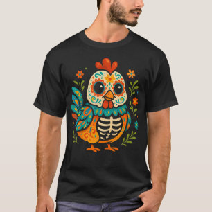 Buntes Zucker-Schädel-Huhn Da De Los Muertos Spaß T-Shirt