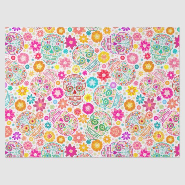 Buntes Zuckerschädel-Blumen-Fiesta-Seidenpapier Seidenpapier (Vorderseite)