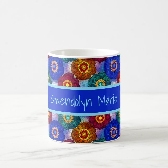 Buntglas abstrakt Rot Grün Blau Orange Kaffeetasse (Mittel)