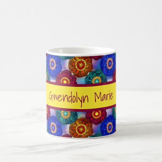 Buntglas abstrakt Rot Grün Blau Orange Kaffeetasse (Mittel)