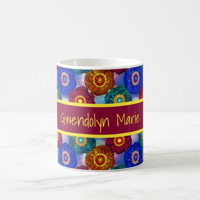 Buntglas abstrakt Rot Grün Blau Orange Kaffeetasse (Mittel)