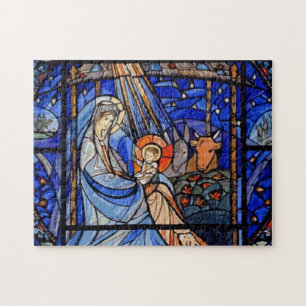 Buntglas-Art-Geburt Christi Puzzle